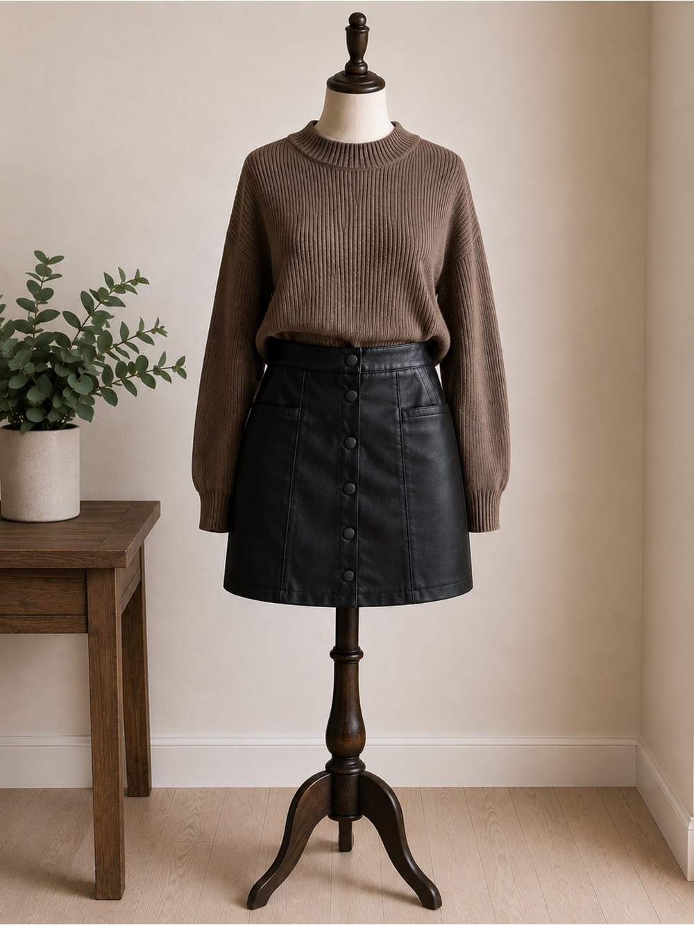 Faux Leather Black Button Front A-Line Mini Skirt Y2K Moto Grunge H&M Size 4